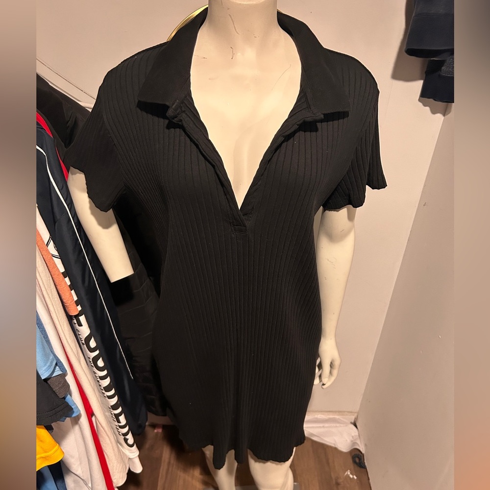V-neck black mini dress